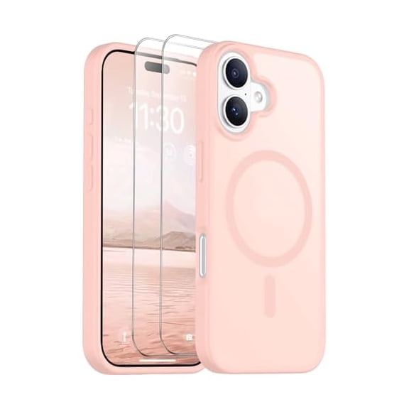 Eryueer for iPhone 17 Case Magnetic Translucent Matte Case with 2PCS Tempered Glass Screen Protector Slim Phone Case for iPhone 17 6.3'' Pink