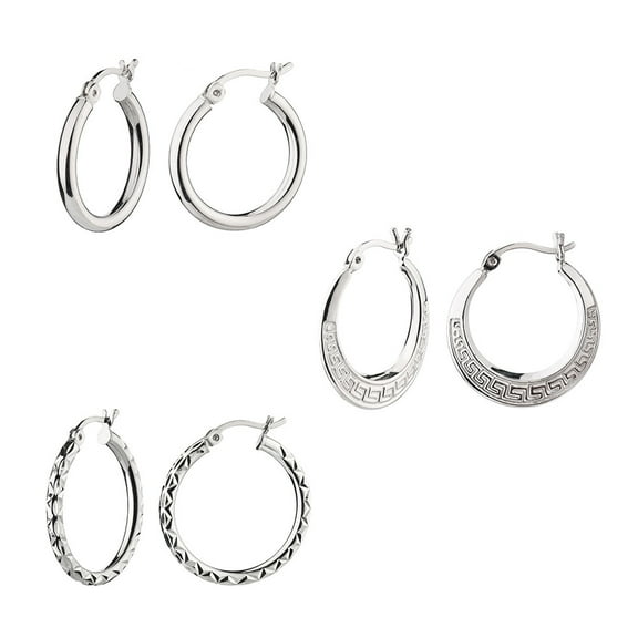 Sterling Silver Small Hoop Earrings Set of 3