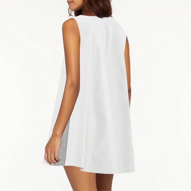 Lovzfmll Shift Dress for Women, V-Neck Sleeveless, Casual Linen Mini Dress  White, L - Walmart.com