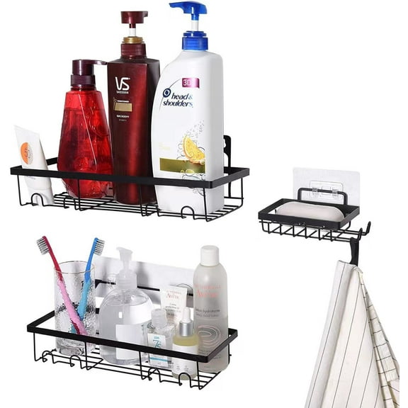 Ludery 3 Pack Shower Caddy,Adhesive Bathroom Organizer,Iron Material Wall Shower Shelf