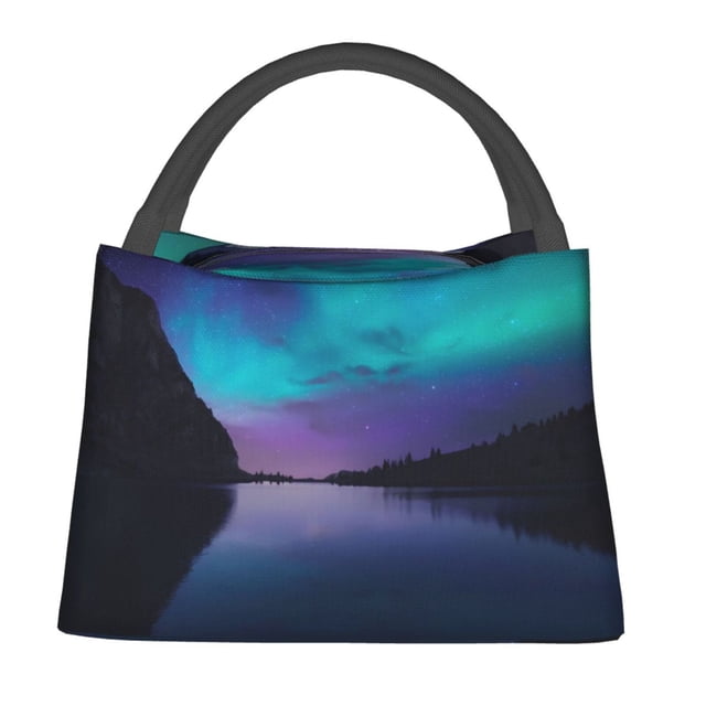 Balery Night At Lake Aurora Bolsa de Aislamiento Portátil – Bolsa de Almuerzo con Forro de Aluminio Mejorado, Funda Impermeable y Fácil de Limpiar para Picnic y Caja de Almuerzo
