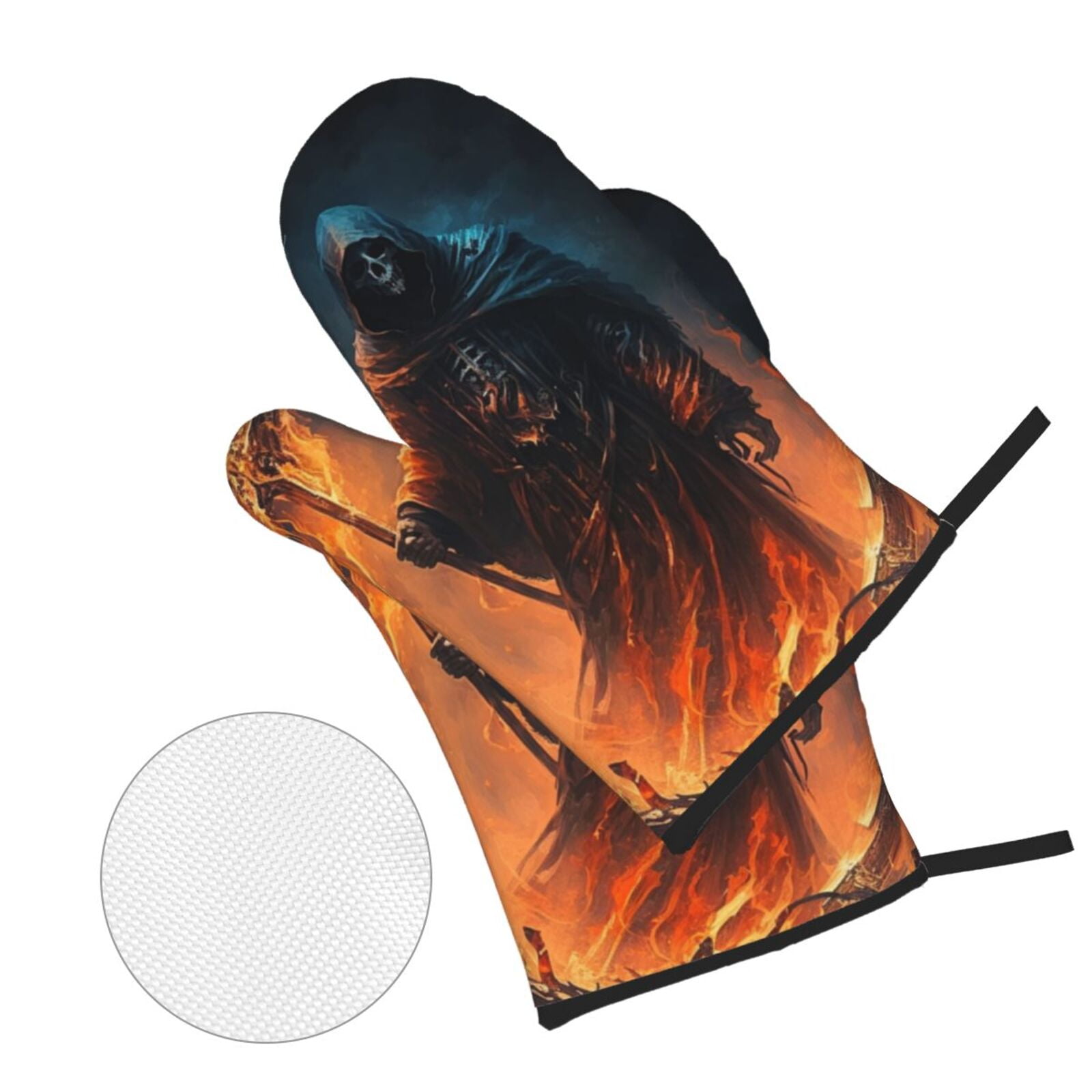 Grim Reaper On Fire Cool Art 4Pcs Oven Mitts and Pot Holders Sets Oven Kitchen Gloves Hot Pads for Cooking BBQ Baking Grilling