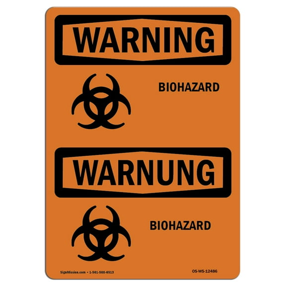 OSHA WARNING Sign - Biohazard Bilingual | Decal | Protect Your Business, Construction Site, Warehouse & Shop Area | Made in the USA