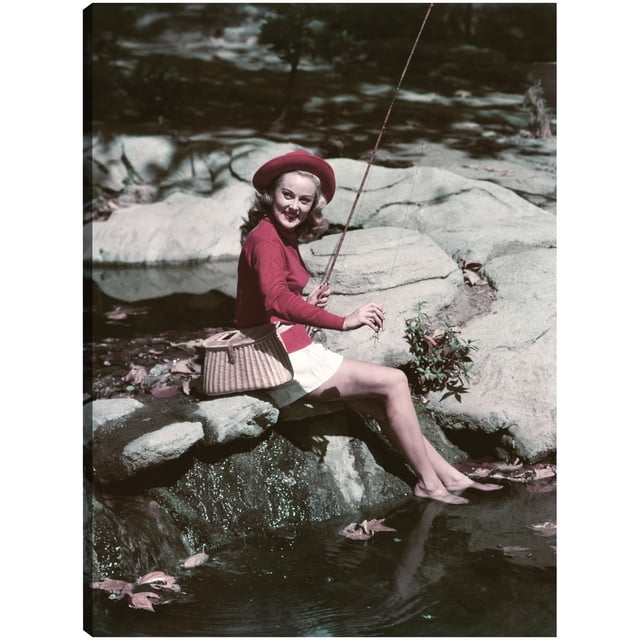 Cuadro Decorativo - Chica de pesca con mosca vintage