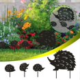 thumbnail image 2 of Adorno de decoración de jardín enchufable de cuatro pequeños erizos de arte del hierro para exteriores (1 juego-negro), 2 of 5