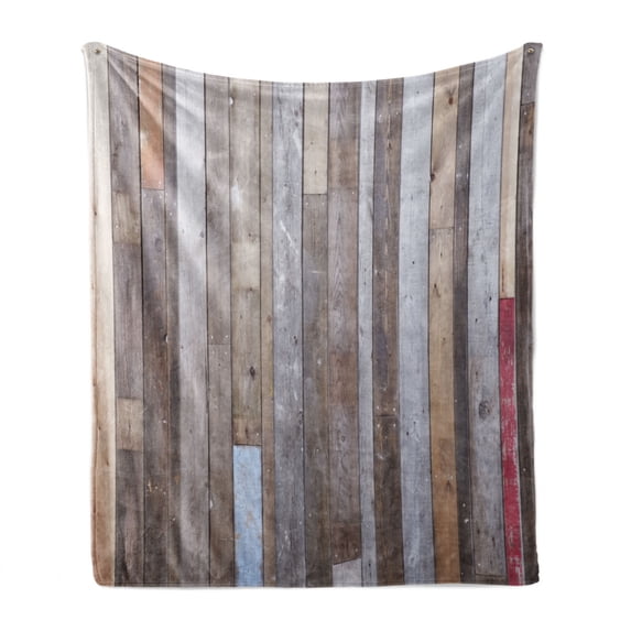Rustic Wood Soft Flannel Fleece Blanket, Arrangement with Planks and Retro Effect Photo Style Print of Timber, Cozy Plush for Indoor and Outdoor Use, 70" x 90", Brown and Multicolor, by Ambesonne