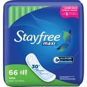 Stayfree Maxi Super Pads Wingless, Unscented, 66 Ct, Absorbs 30% More, Multi-Fluid Absorption, Comfortably Dry for up to 8 Hours