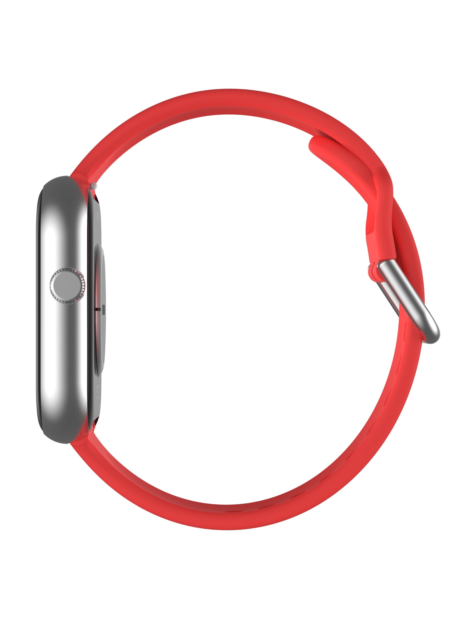 iTech Fusion 4 Unisex Adult Rectangular Smart Watch, Silver, Red Silicone Strap