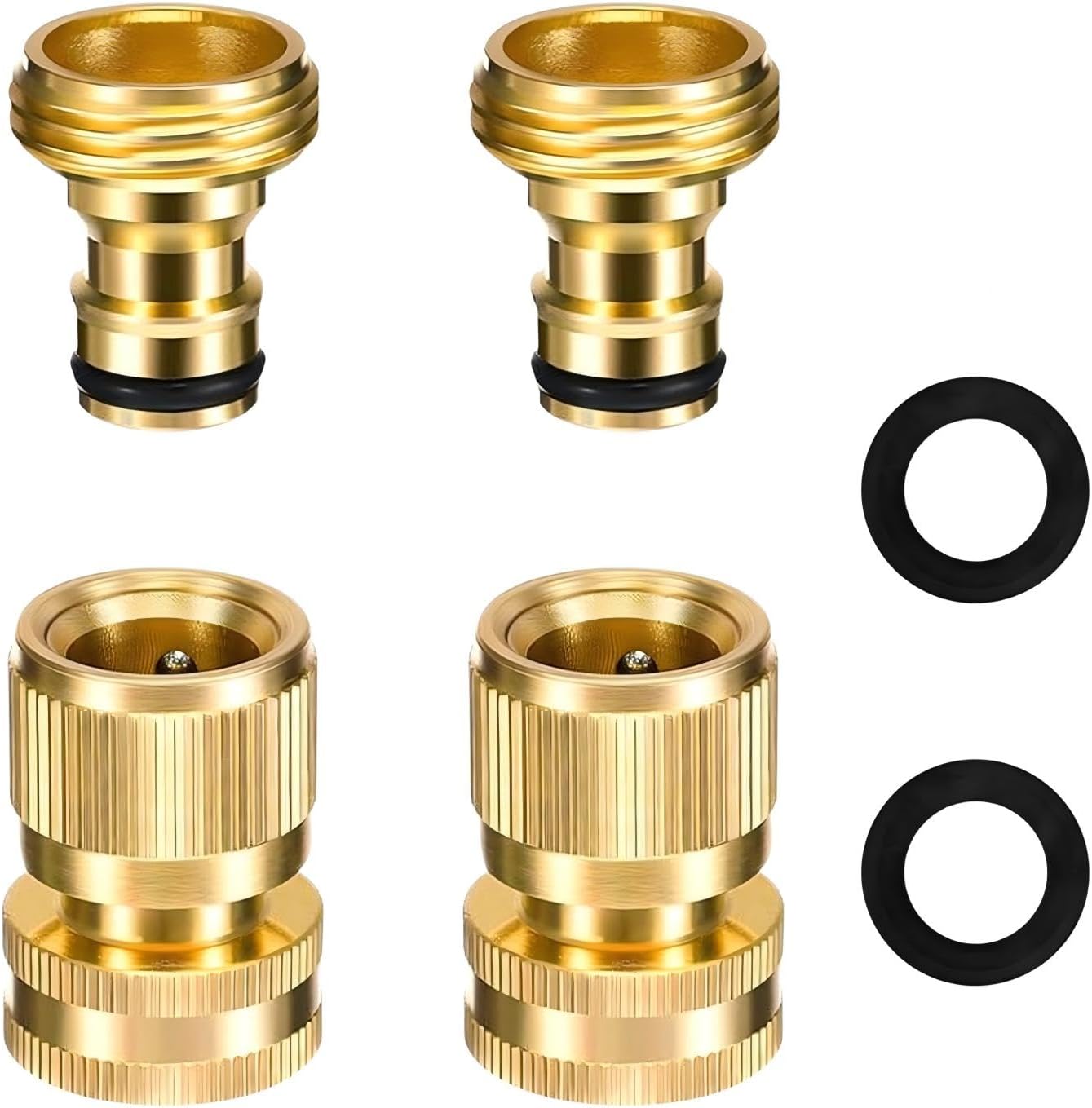 HRTGFD-Garden Hose Quick Connector for Indoor-Outdoor: Solid No-Leak 3/4 inch GHT Brass Adapters - Lasting Home yard for years - Easy Connecting Water Hose(2 Sets)