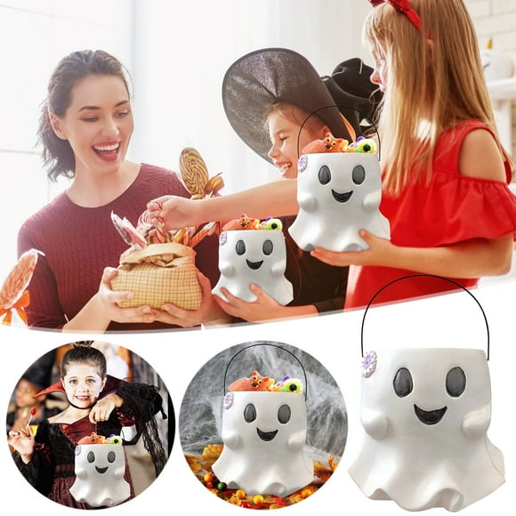 TOPRenddon Halloween Ghost Candy Bucket,Mini Halloween Candy Holder,Pumpkin Ghost Cauldron Candy Bucket for Trick or Treat,Halloween Party Supplies