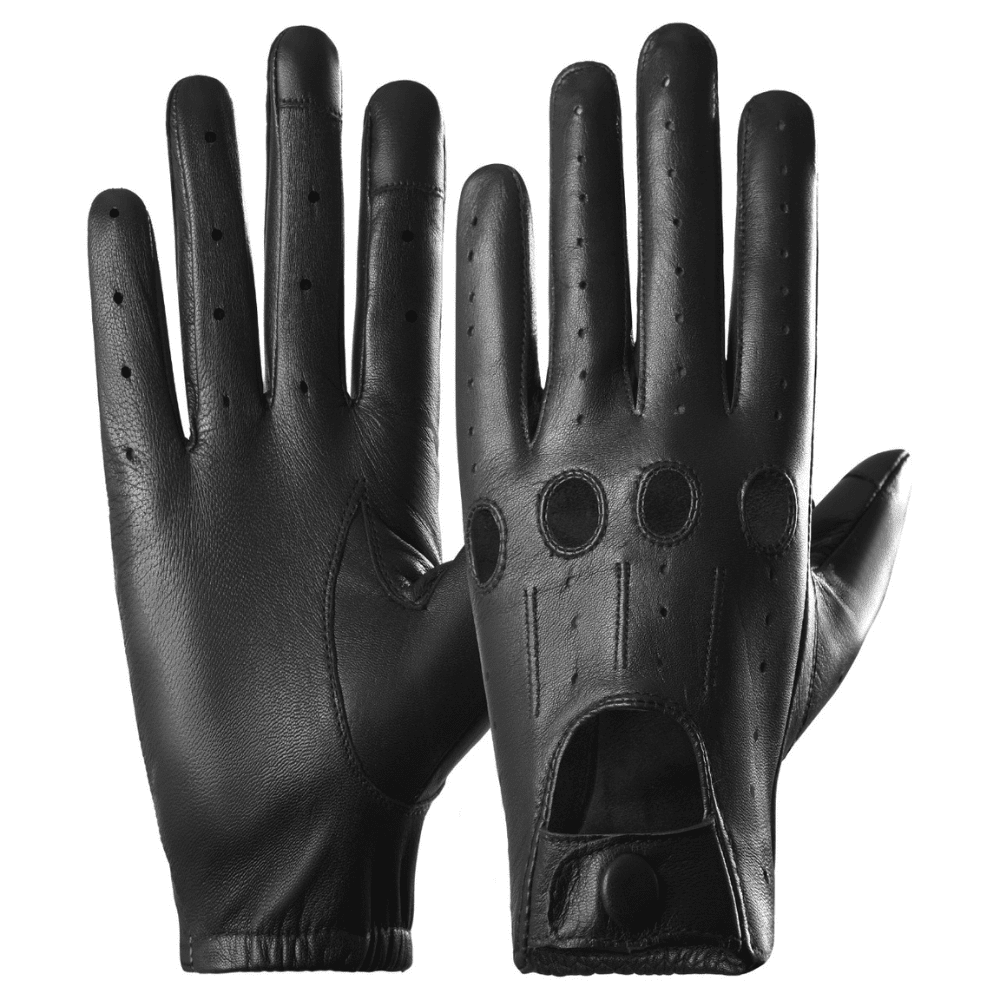 Genuine Leather Driving Gloves/ Motorbike/ Motorcycle Touchscreen Full Finger Unlined Gloves for men (Black, Large)
