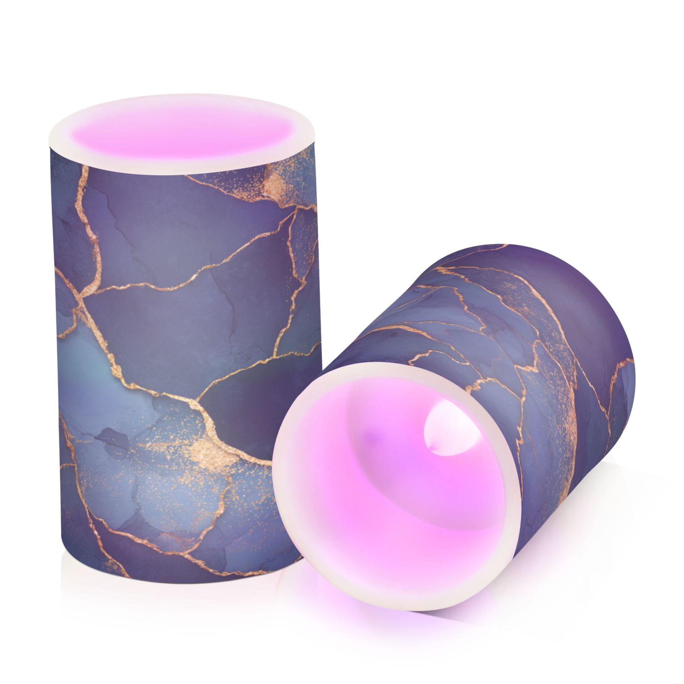 2 PCS LED Flicker Flameless Candle with Remote Control Realistic 3D Wick LED Window Decoration Candle Set for Wedding Table Home Decor Favors Dark Blue Marble Veins