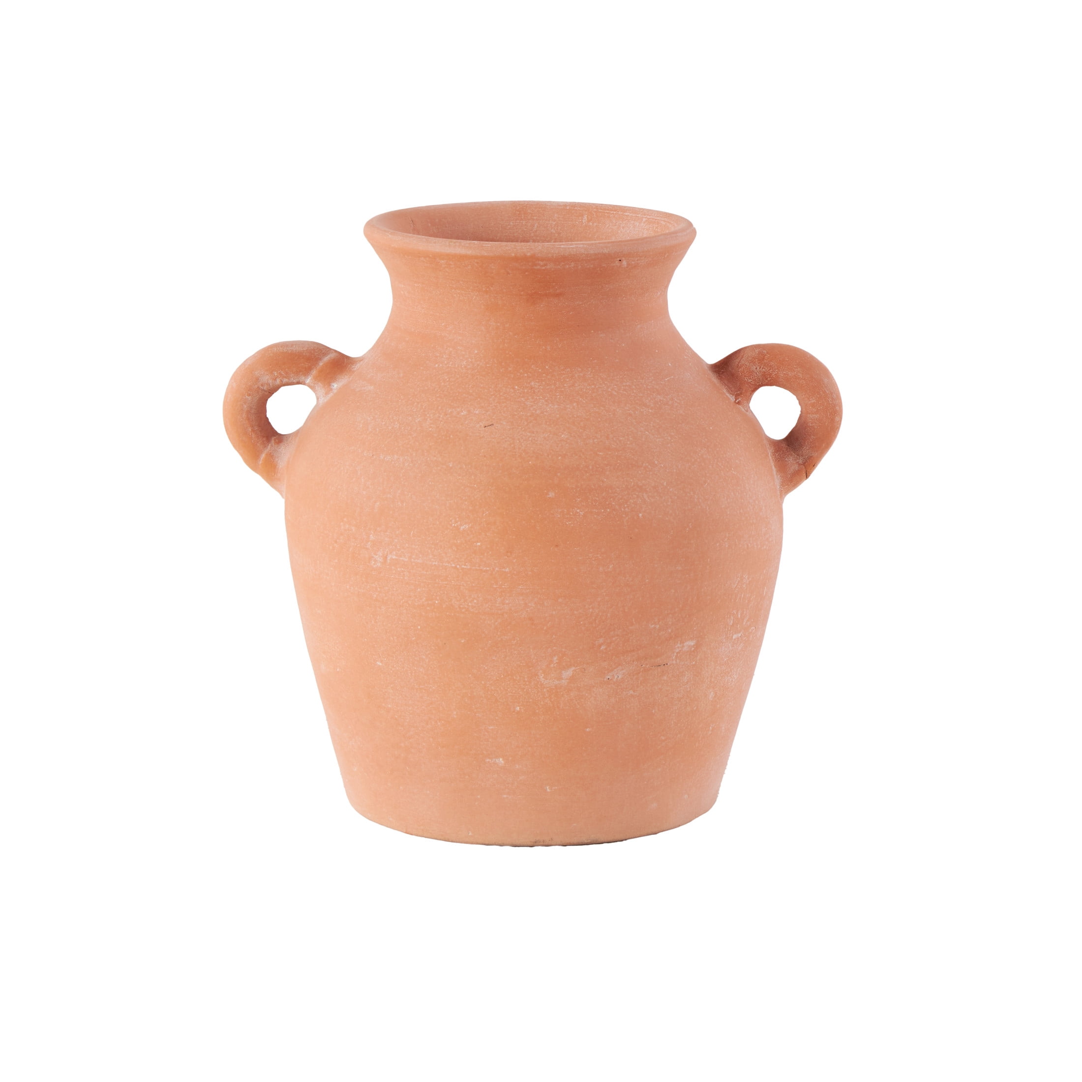 DecMode 11" Washed Terracotta Jug Pink Ceramic Vase with Handles