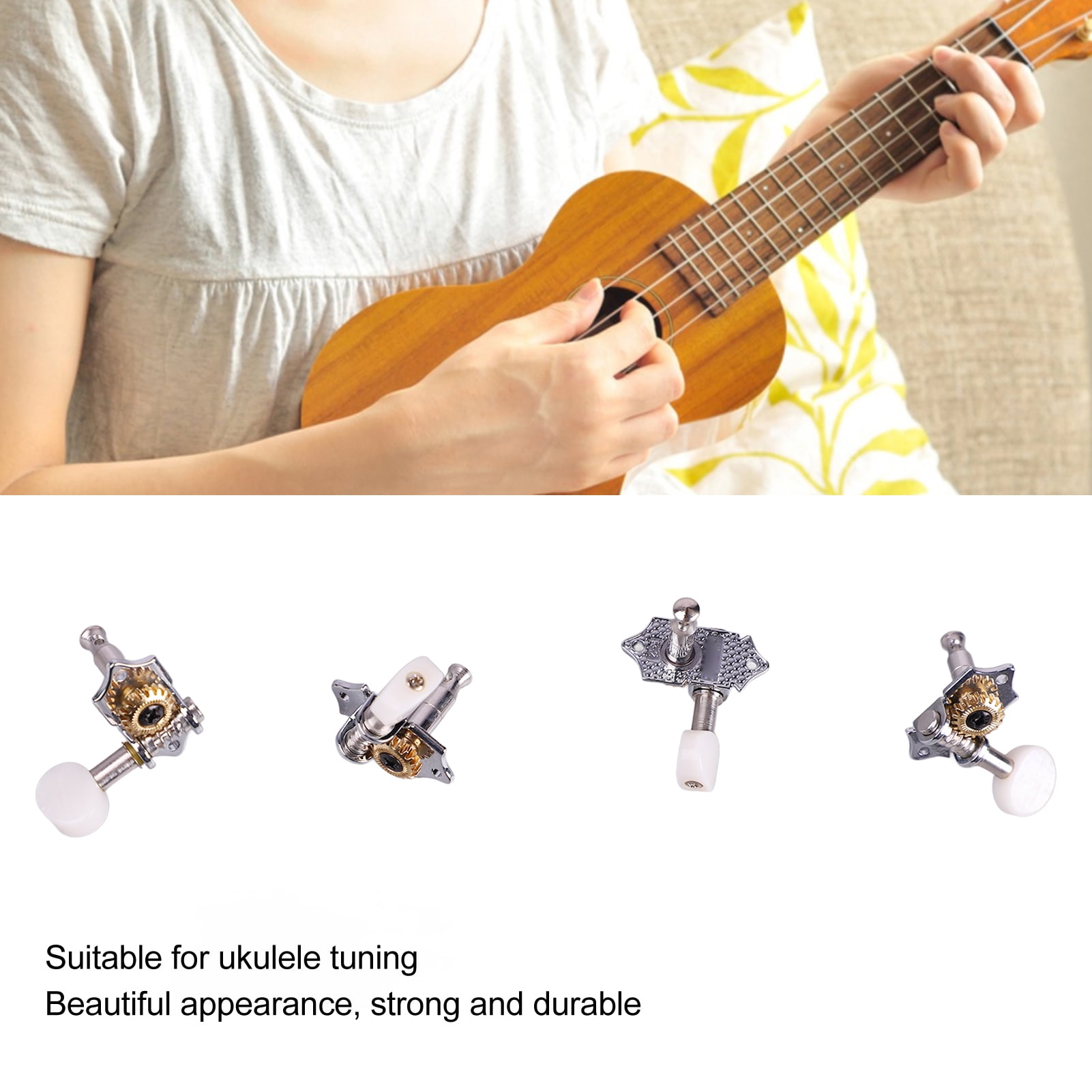 Ukulele Tuning Pegs, Metal  Plastic, Fast, Accurate Tuning, Classic Chrome Finish