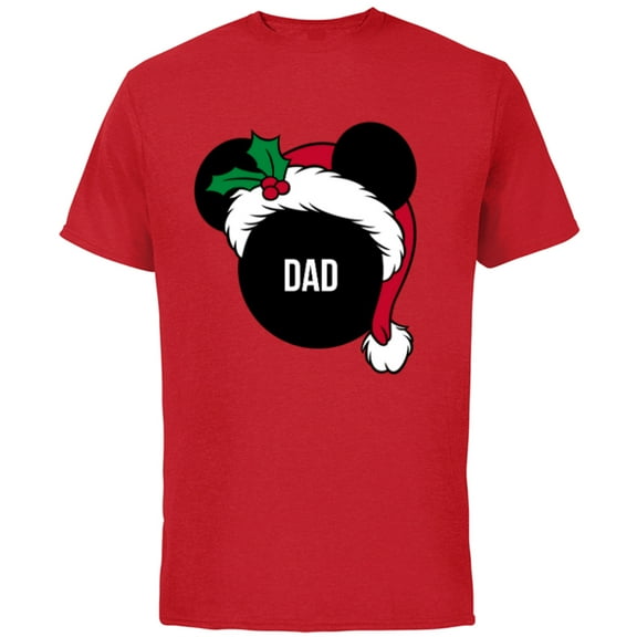 Disney Mickey Mouse Santa Hat DAD Holiday Family - Short Sleeve Cotton T-Shirt for Adults - Customized-Red