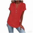 thumbnail image 3 of Cotton Linen Shirts for women Summer Tops Short Sleeve Button Lapel V Neck T-Shirts Casual Tunic Top Loose Comfy Loose Solid Work Plain Blouse Tees, 3 of 7