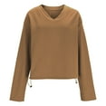 thumbnail image 6 of DDAPJ pyju V Neck Long Sleeve T Shirts for Women Basic Drawstring Blouse Tees Elastic Hem Spring Fall Cropped Top 2026 Trendy Khaki XXL, 6 of 8