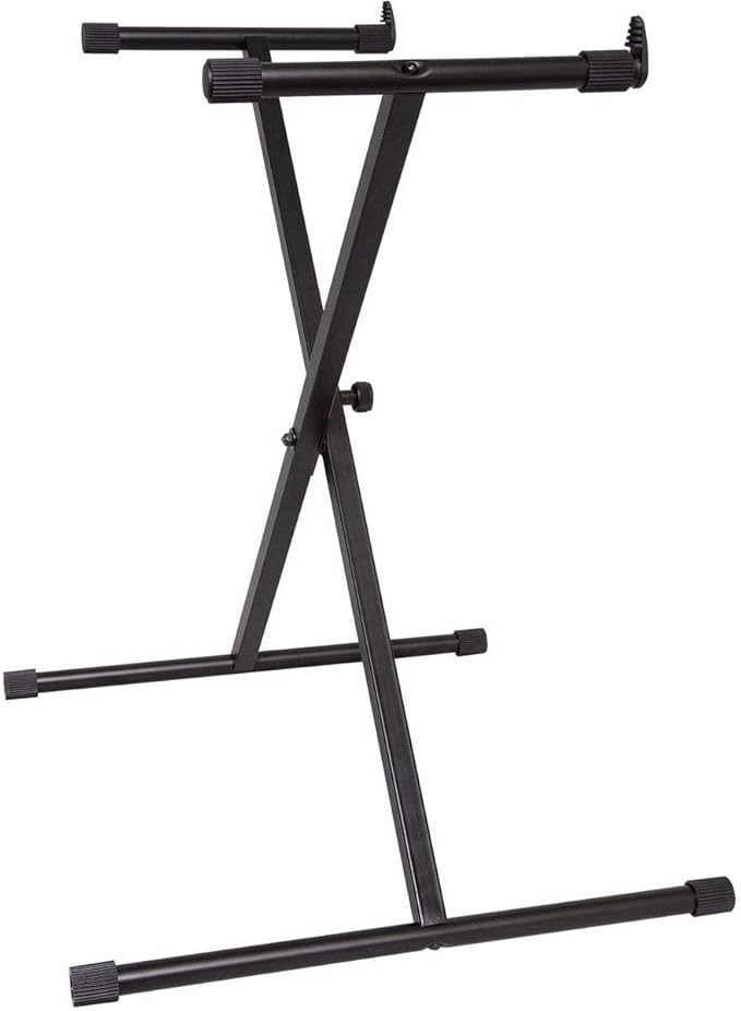 LCOKEIY Height Adjustable Keyboard Stand With Quick Release Mechanism -Single X Foldable Heavy Duty Instrument Stand With Locking Straps for 54-61-88 Key Electronic Pianos