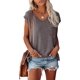 thumbnail image 1 of Blusa básica holgada con mangas cortas y cuello en V para mujer, de color liso, informal, 1 of 5