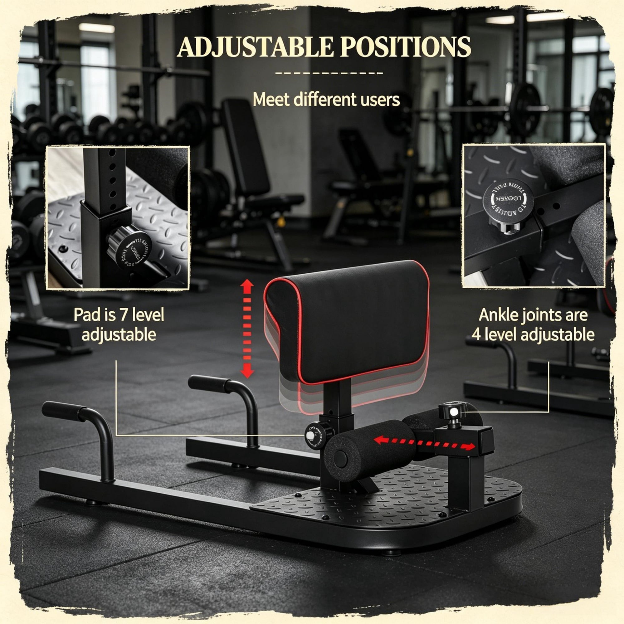 3-in-1 Padded Push Up Sit Up Squat Machine, All-in-One Home Gym Fitness Equipment for Core & Lower Body Workout, Black