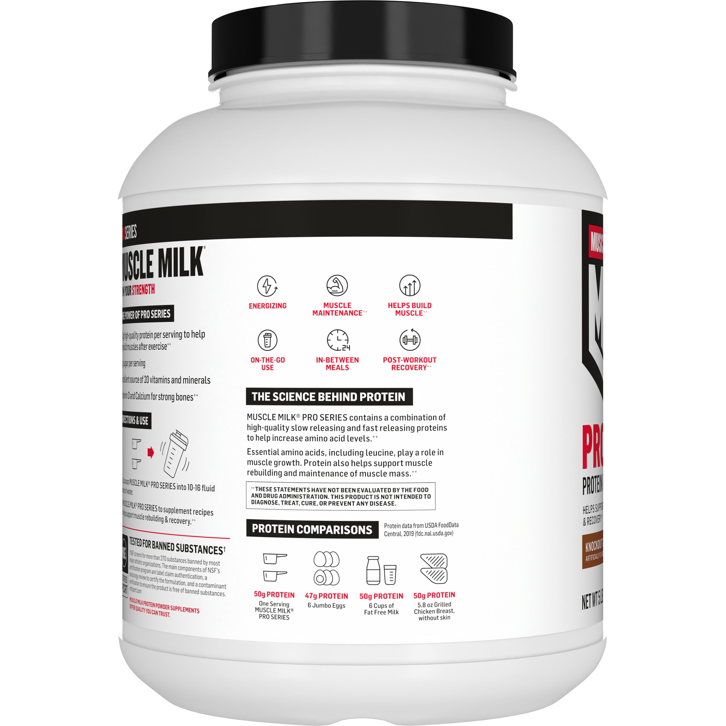 Muscle Milk Pro Series Protein Powder, Knockout Chocolate, 50g Protein, 5 Pound Canister