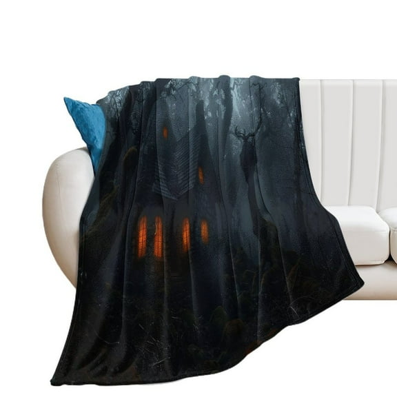 Halloween (782) Throw Blanket- Soft, Decorative Blankets for Bed or Couch, Cozy Throws for Sofa, Soft Plush Throw Embroidered Ghost Pumpkins 40"x50"