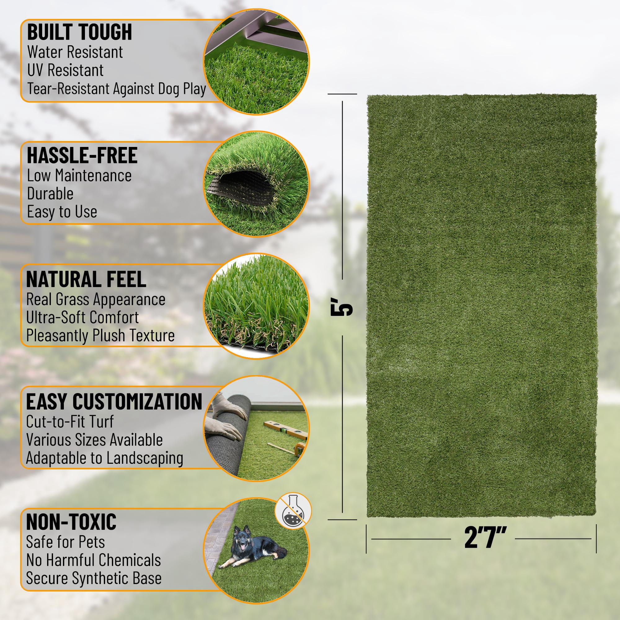 Ottomanson Pet Training Grass Pad 3x5 Dog Fake Grass Floor Mat, 2'7" x 5', Green
