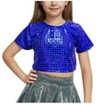 thumbnail image 2 of Girls Shiny Metallic Shirts Crewneck Short Sleeve Crop Tops for Dancing Raves Festivals 3-16 Years, 2 of 4