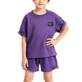 thumbnail image 7 of Vornjynx Outfit Sets for Boys Crew Neck Short Sleeve Tee and Shorts Elastic Waist Comfort Soft Summer Trendy Daily Clothes 2 Piece Purple Size 9, 7 of 7