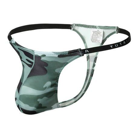 

Mishuowoti Men Printed Breathable Camouflage Low Waist Knitted Thong Briefs