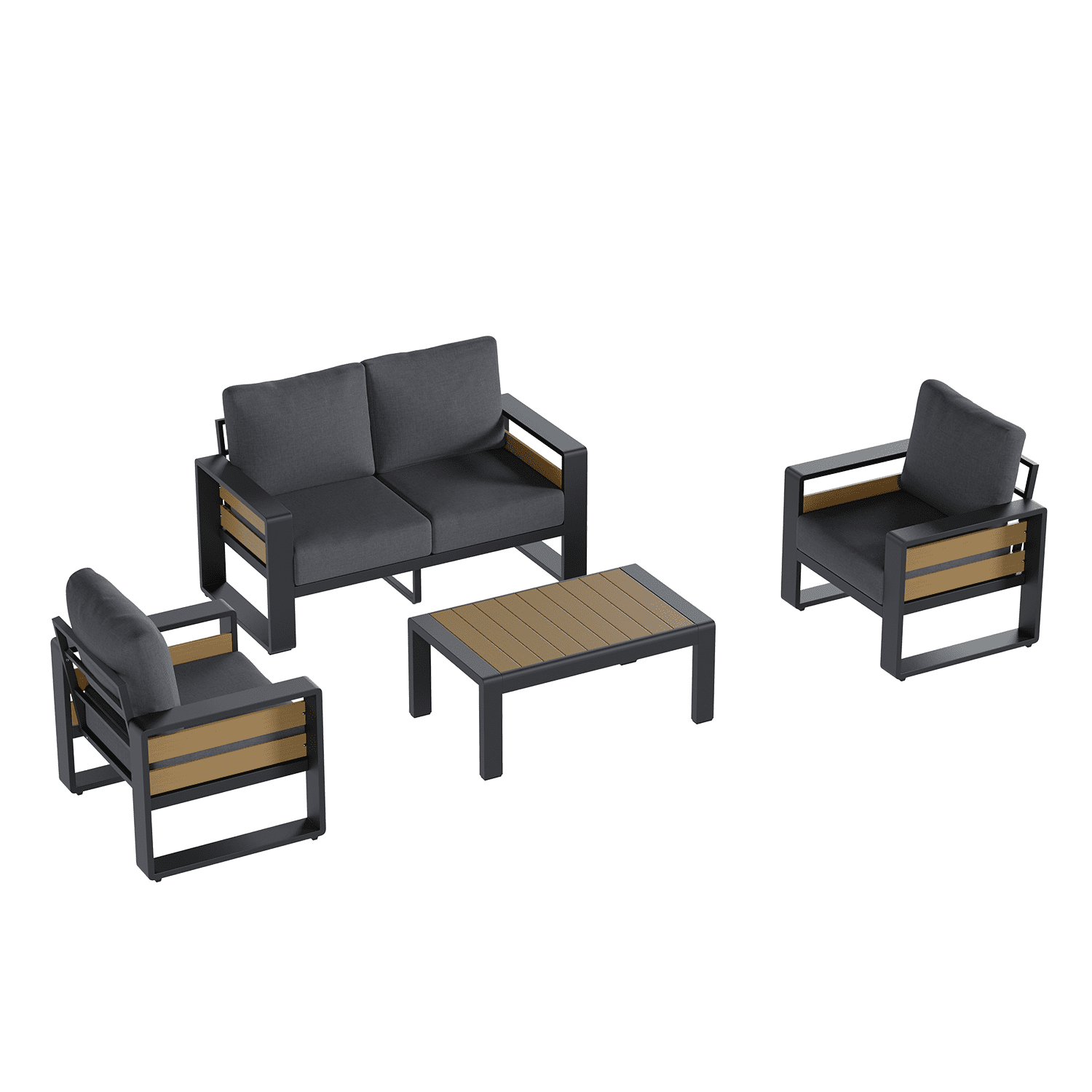 Clouddwell 4-Seats Aluminum Patio Furniture Set, Outdoor Metal Sofa Conversation Set with Coffee Table for Pool Garden Porch Backyard, Dark Gray