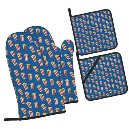 

Naloa Cute Popcorn Oven Mitts and Pot Holders 4 pcs Set Cooking Baking Grilling Kitchen Oven Glove for Cooking