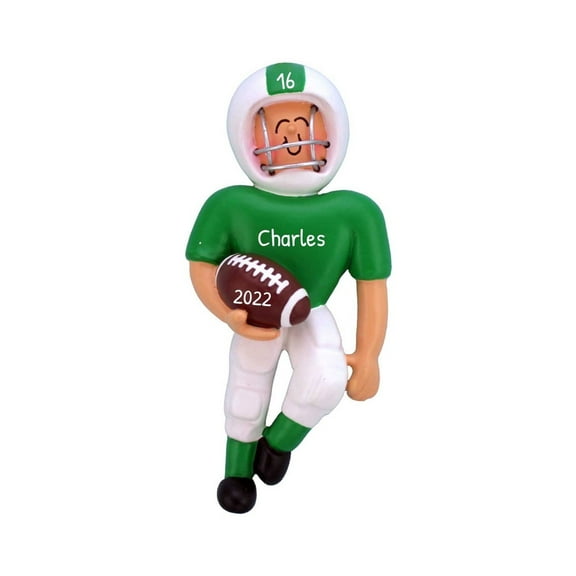 Personalized Sports Ornament 2024 Male Football Player in Green Uniform 1 Count - Ornaments by Elves