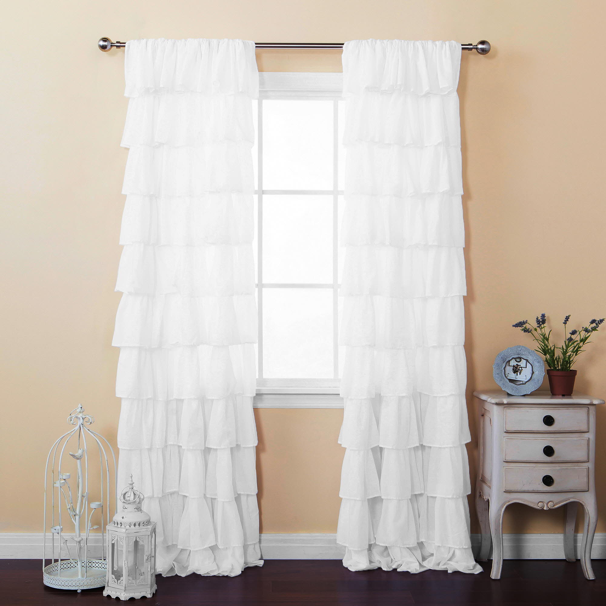 Quality Home Large Waterfall Ruffle Curtains White 52" x 84" (Set