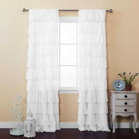 Quality Home Large Waterfall Ruffle Curtains - White - 52" x 84" (Set of 2 Panels)