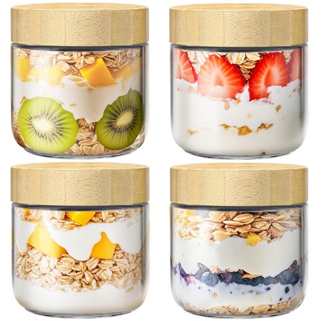 Frascos de vidrio HomArtist de 300 ml con tapa de bambú, paquete de 4 unidades para preparar comidas