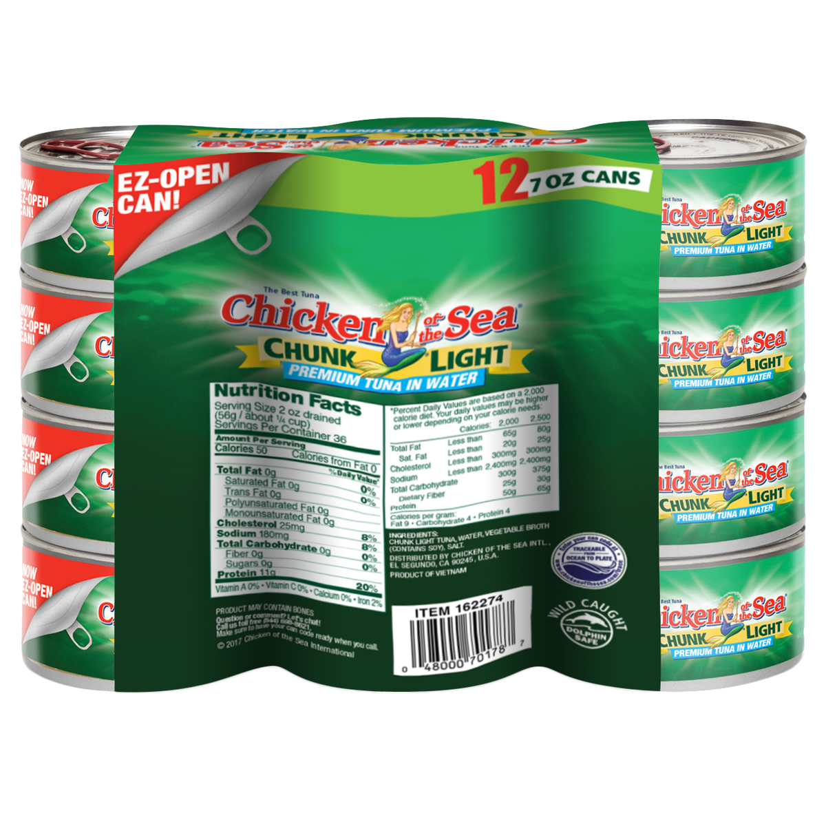 Chicken of the Sea Premium Chunk Light Tuna in Water, 7 oz, 24 ct