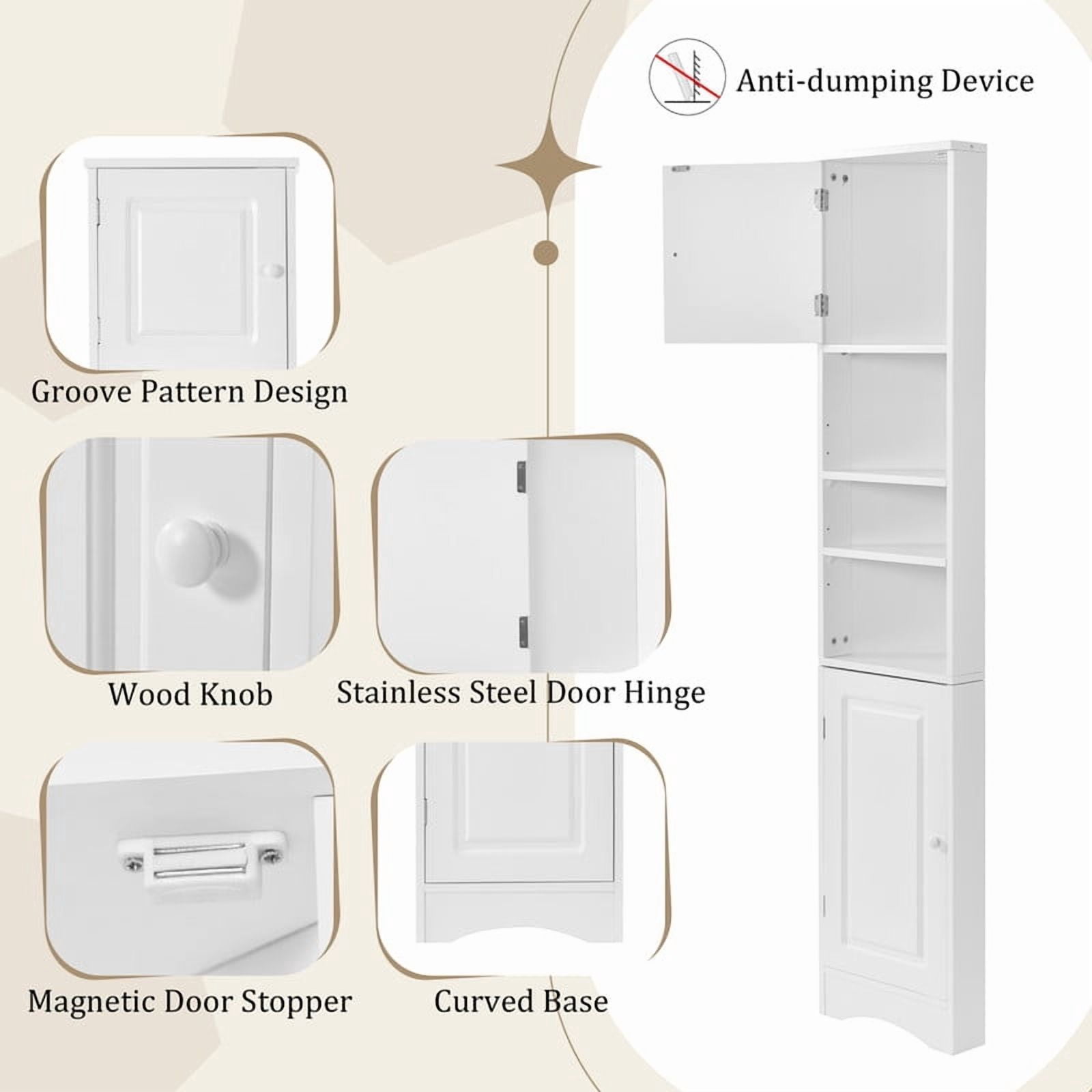 Triangular Corner Storage Cabinet with 2 Doors, Tall Bathroom Hutch Cabinet and Adjustable Shelves