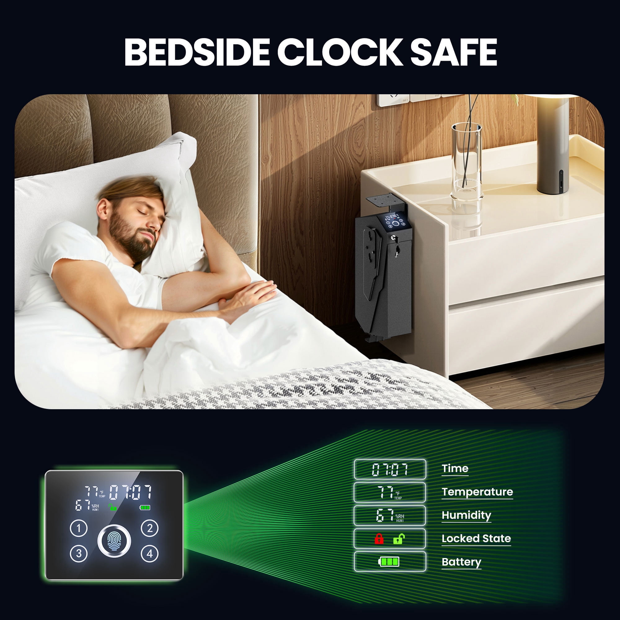 Quick Access Biometric Mounted Safe – Drop-Down Design with Fingerprint, Passcode & Key – Compact Security Box for Home or Office Valuables