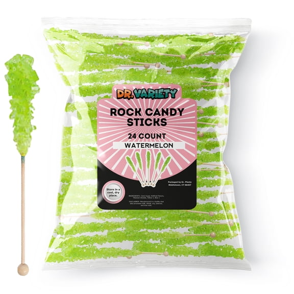 Green Watermelon Rock Candy Sticks – Green Sugar Flavor, 24 Pack Bulk Individually Wrapped Edible Crystal Sticks for Frozen-Themed Parties, Baby Showers & Cake Decorations – By Dr. Variety