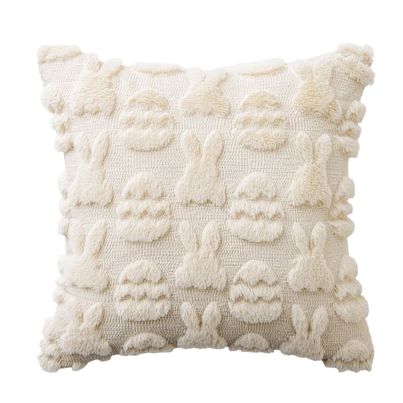 QXLZZUSG Easter Jacquard Pillow Covers,18 x18 Inch, Bunny & Eggs Soft Plush Faux Fur Tufted Throw Pillows for Sofa, Bed, and Home Easter Decor, Beige