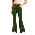 thumbnail image 2 of Xaqiouau Girls Cargo Flare Pants High Waist Multiple Pockets Casual Trousers Stretch Twill Slim Fit Bell Bottom Style Kids Fashion Daily Bottoms Green 14-15 Years, 2 of 9