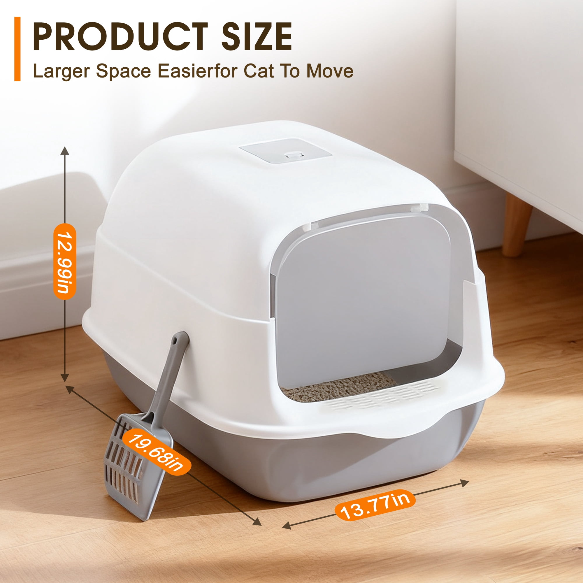 CISILOV Cat Litter Box with Lid, Enclosed Cat Box with Litter Scoop and Odor Filter, Covered Litter Box for Indoor Cats Easy to Clean, Grey