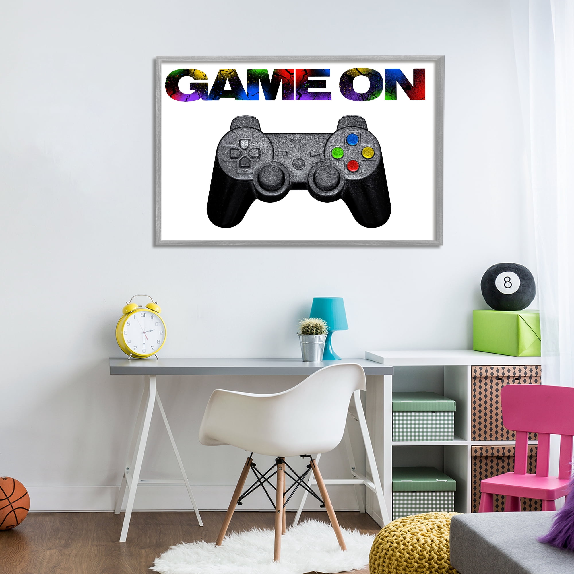 Stupell Industries Controller Game On Splatter Gray Framed Giclee Art, design by Marcus Prime