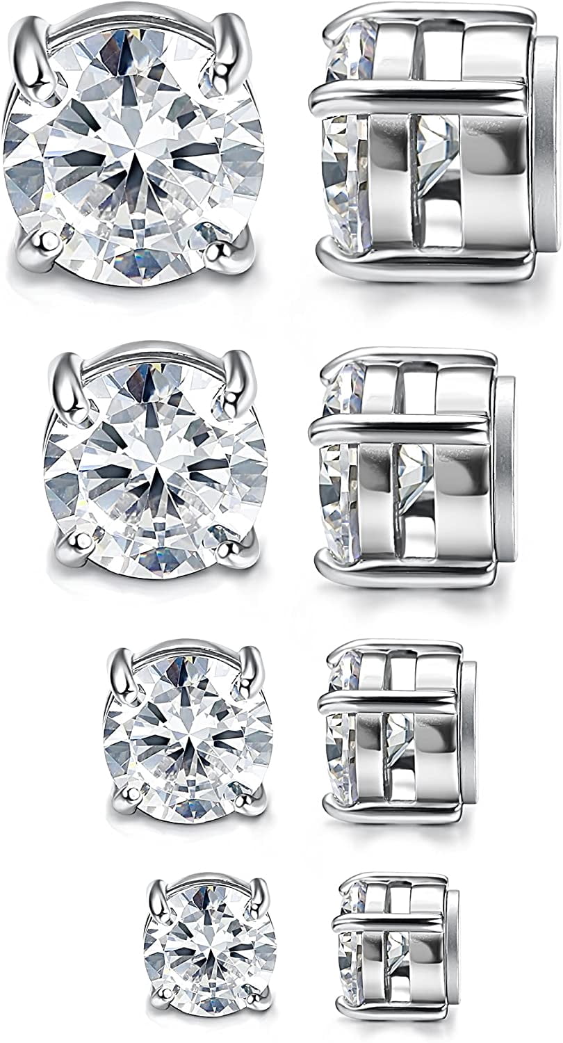 Jstyle 4 Pairs Stainless Steel Mens Womens Magnetic Stud Earrings Non-piercing CZ 4-7mm