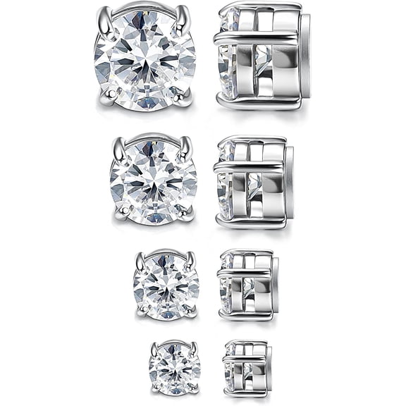 senlleo 4 Pairs Stainless Steel Mens Womens Magnetic Stud Earrings Non-piercing CZ 4-7mm