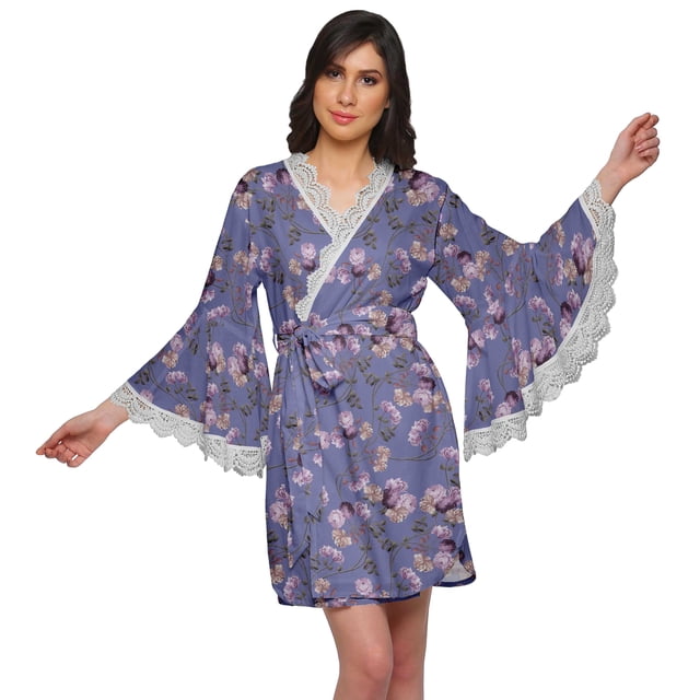 Moomaya Peignoir Imprimé pour Femmes Robe de Chambre Courte en Coton Peignoir d'Été