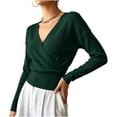 thumbnail image 5 of Long Sleeve Tops for Women Surplice Neck Solid Color Collar Waist Cinched Top Outfit Travel Wear, 5 of 8