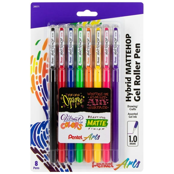 Pentel Arts Hybrid Mattehop Gel Roller Pen 1.0mm 8/Pkg-Assorted Colors