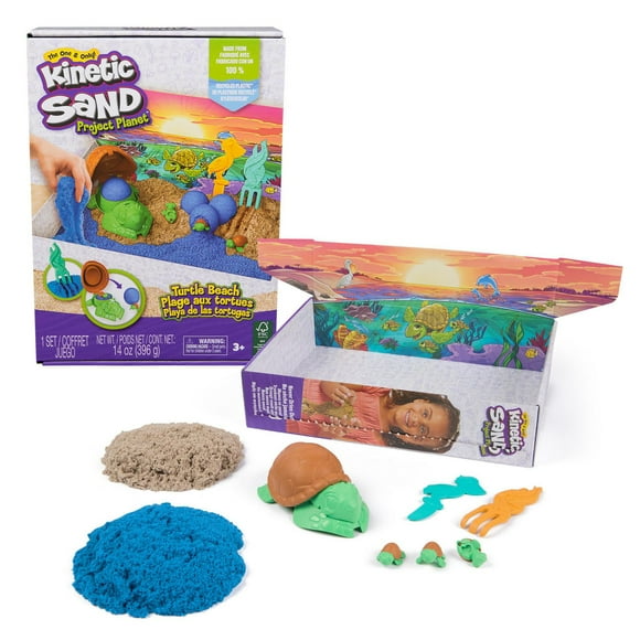 Kinetic Sand, Project Planet Turtle Beach with 14oz Play Sand, Tools & Molds, Sustainably Minded Eco Friendly Materials, Sensory Toys for Kids Ages 3+, Kinetic Sand